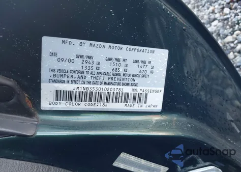 2001 Mazda Mx-5 Miata Ls/Special Edition z USA, uszkodzony, nr VIN JM1NB353010203783